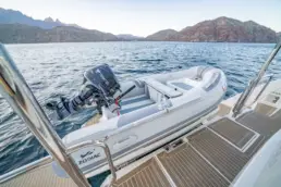Leopard 46 Power Cat at Sea of Cortez (Loreto, BCS) - stern with dinghy